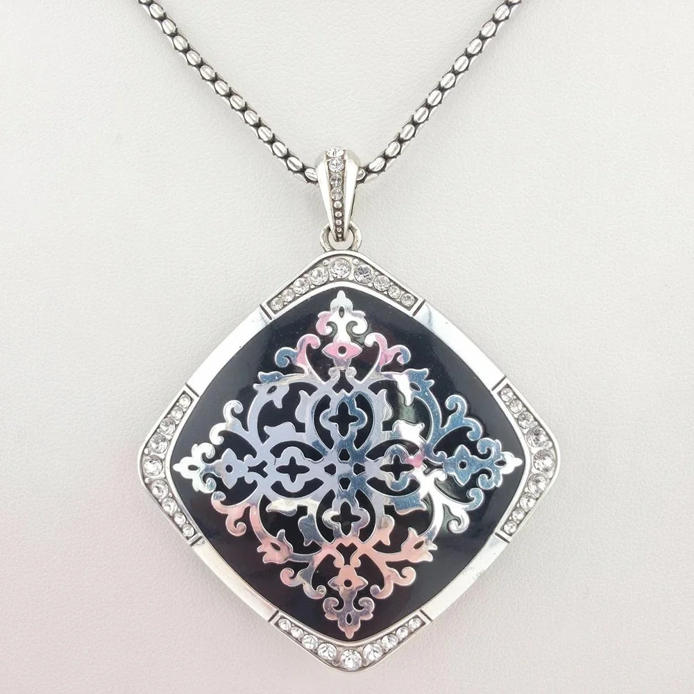 BRIGHTON 'Shadow Play' Necklace Reversible Intricate Scrollwork Silver Plate 19